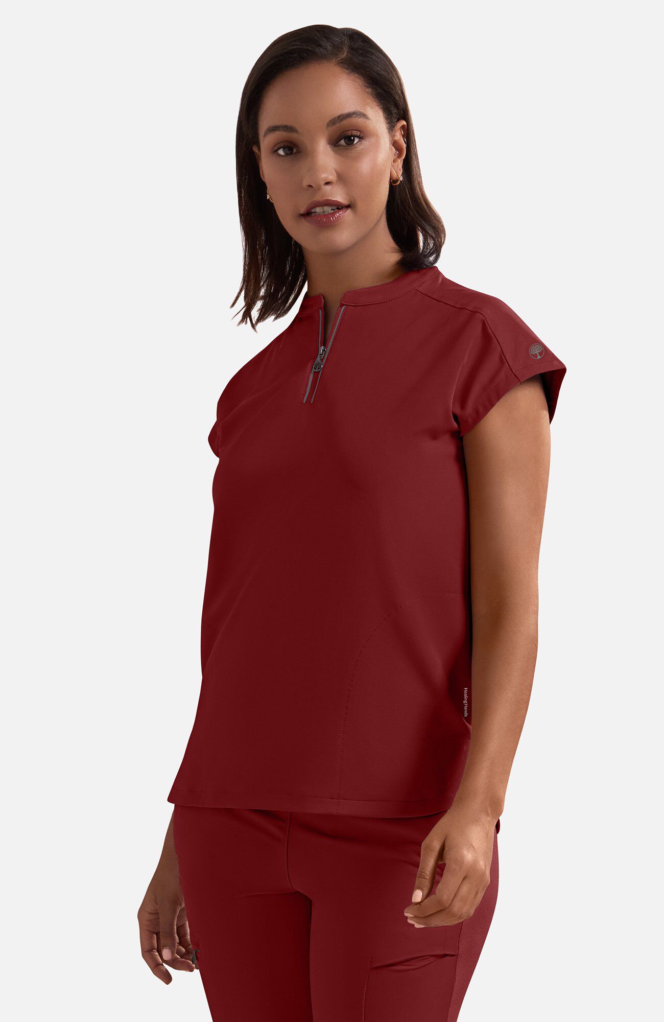 Women's Sonia Zip Y-Neck Scrub Top, GTR Garnet Red | red, large