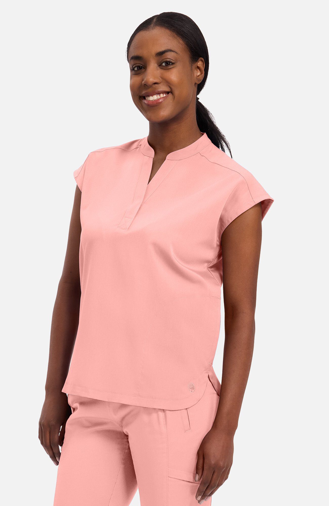 Women's Journey Mandarin Collar Scrub Top, BUP Blushing Peach | pink, large