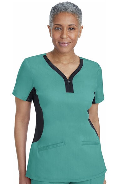Clearance Women's Jessi Y-Neck Side Panel Yoga Solid Scrub Top, , large