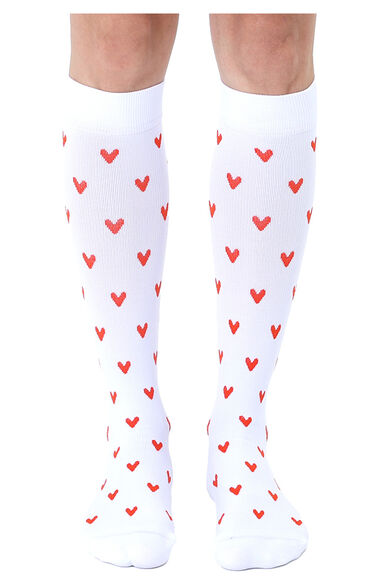 Women's 15-20 mmHg Lightweight Red Hearts Print Compression Socks, , large