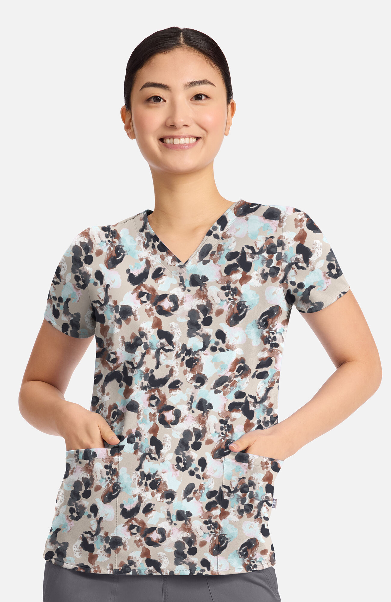Women's Amanda Abstract Cheetah Print Scrub Top