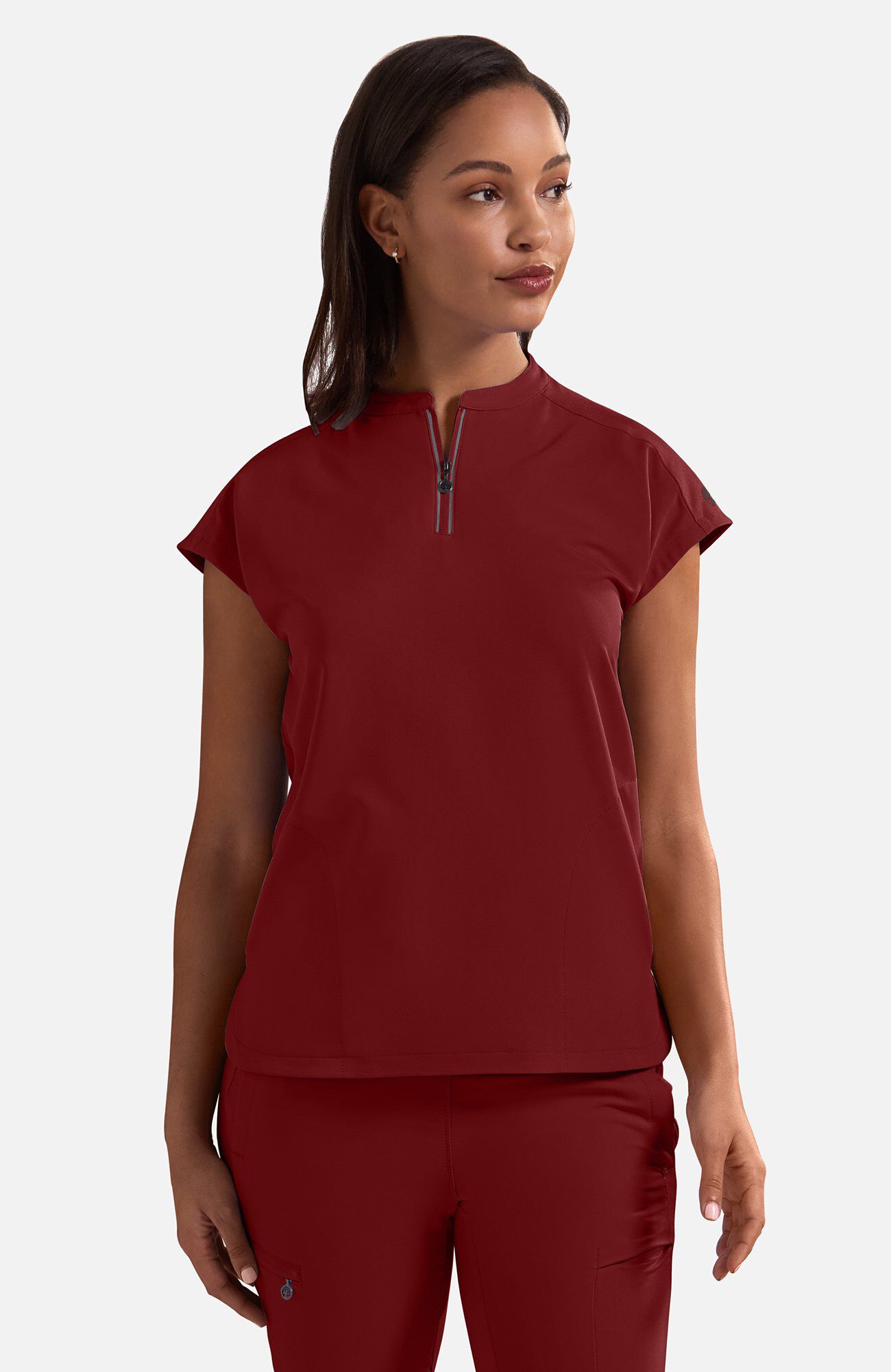 Women's Sonia Zip Y-Neck Scrub Top, GTR Garnet Red | red, large