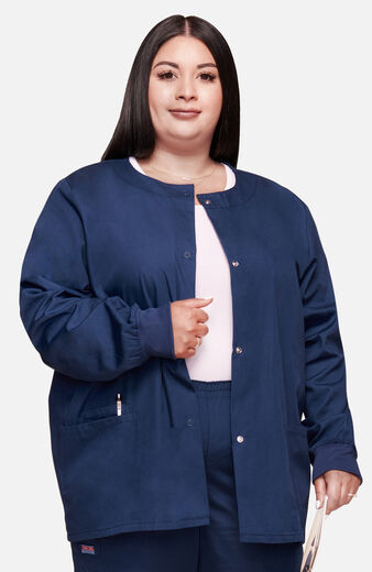 Women's Jewel Neck Warmup Solid Scrub Jacket, Women's Jewel Neck Warmup Solid Scrub Jacket