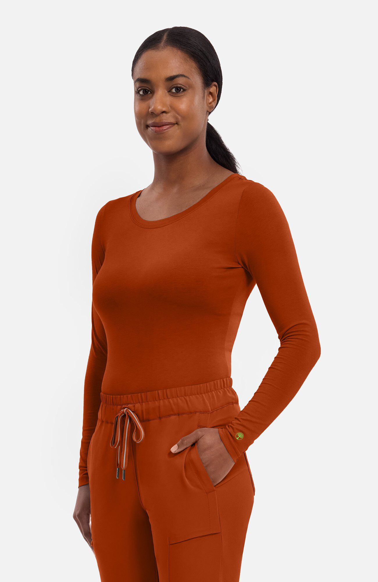 Women's Melissa Long Sleeve Knit Tee Underscrub, WAS Warm Sunrise | orange, large