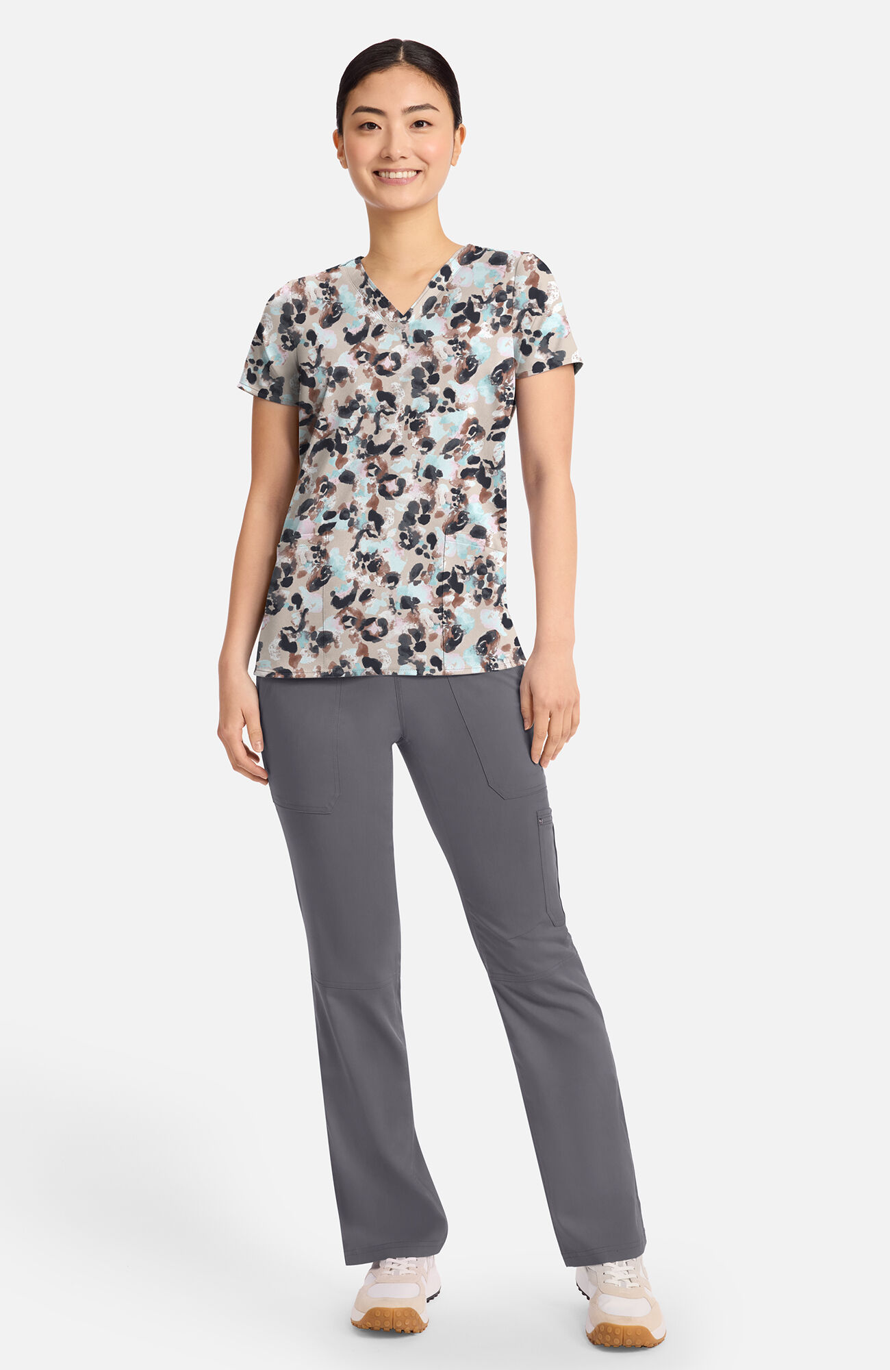 Women's Amanda Abstract Cheetah Print Scrub Top, , large