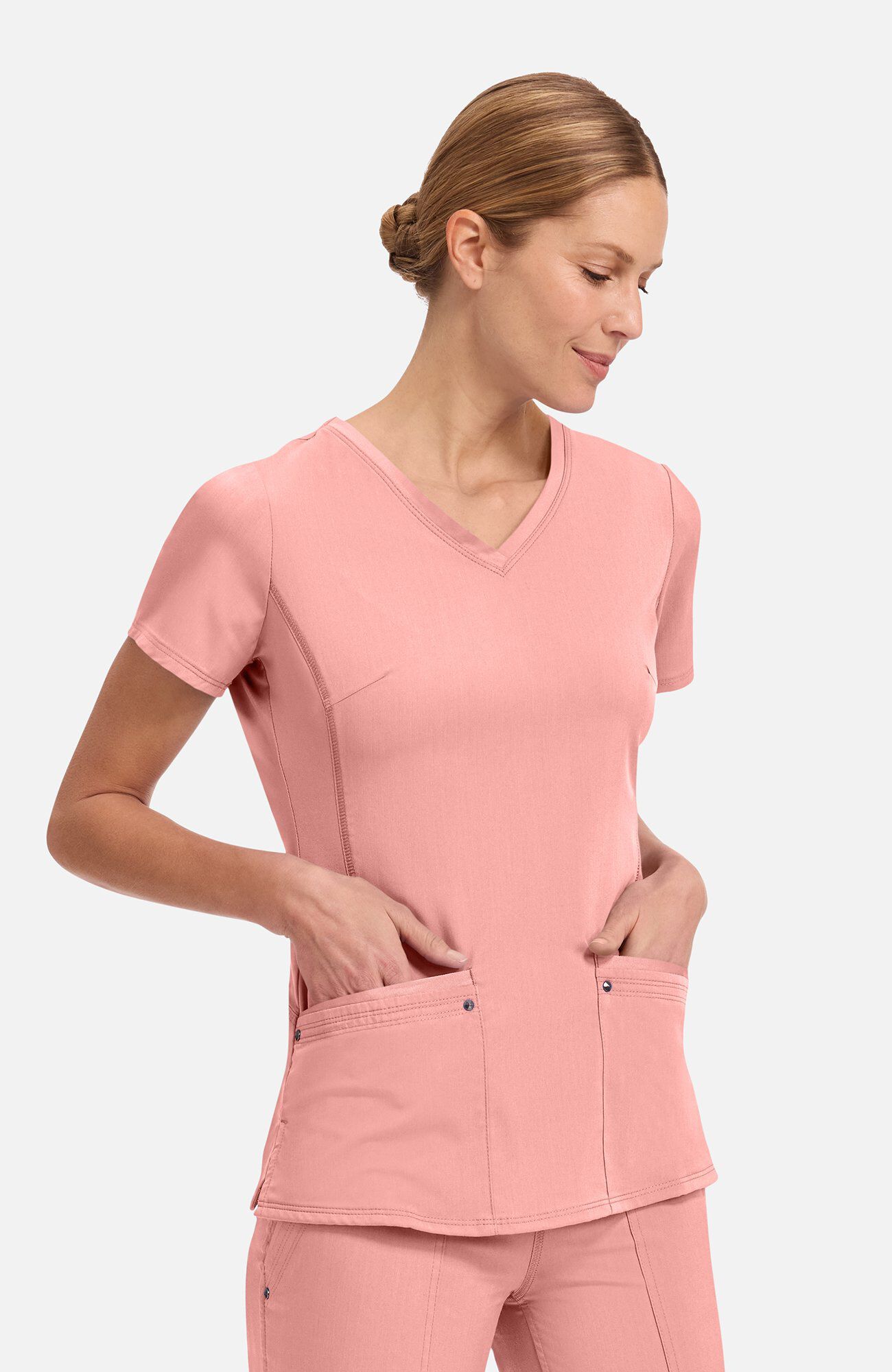 Women's Juliet V-Neck Yoga Scrub Top, BUP Blushing Peach | pink, large