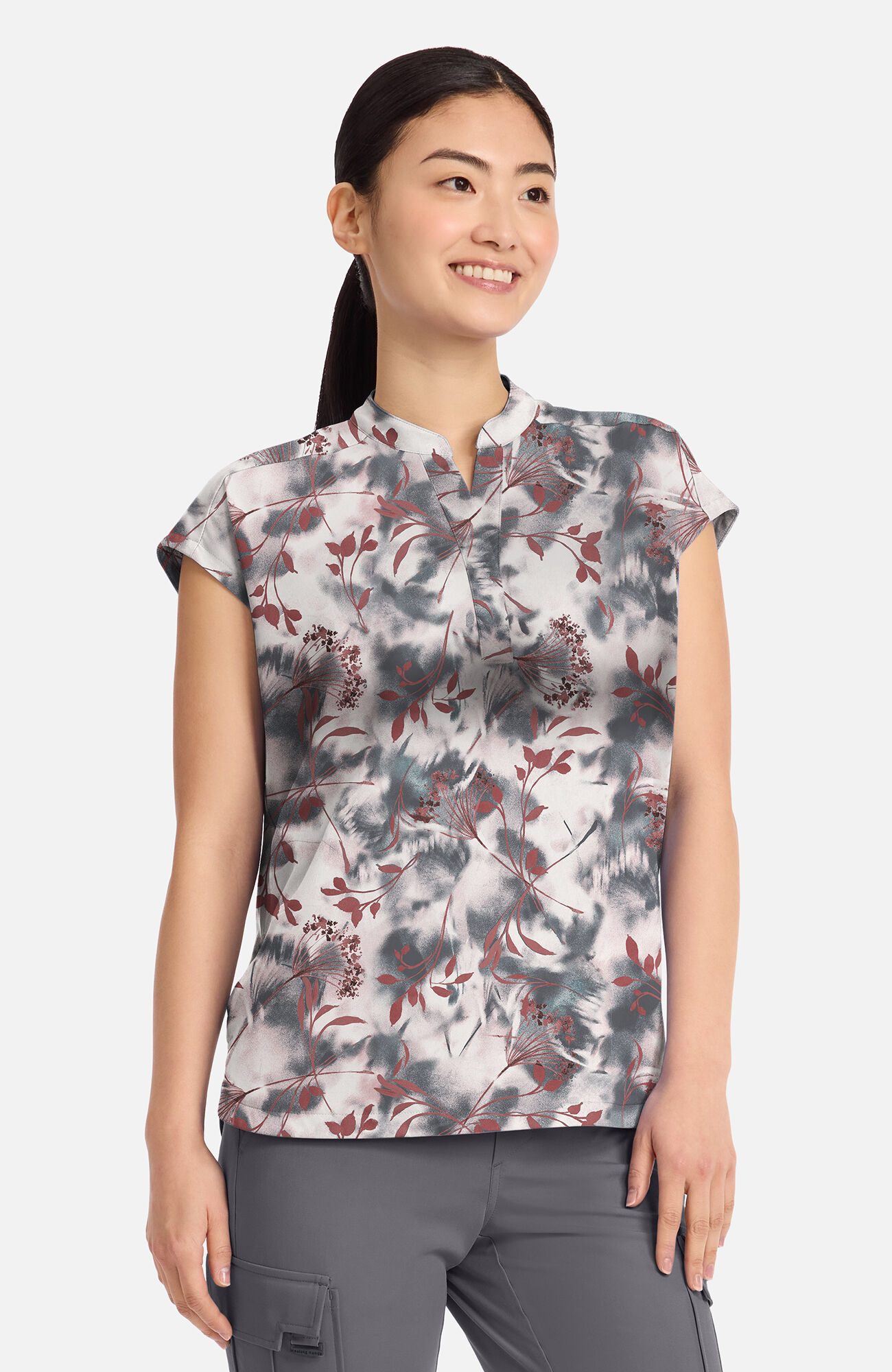 Women's Journey Floating Botanicals Print Scrub Top, , large