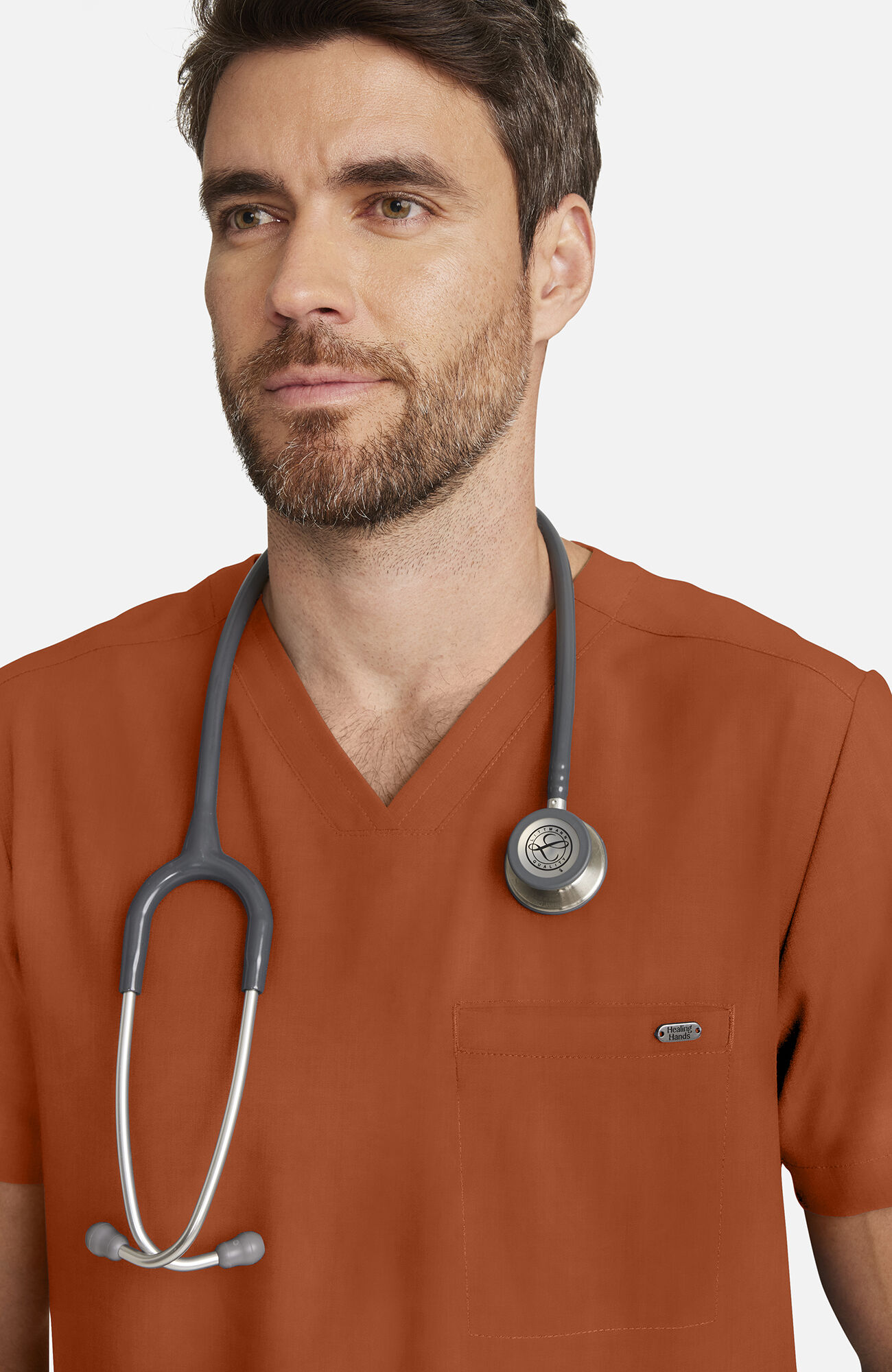 Men's Ari V-Neck Scrub Top, WAS Warm Sunrise | orange, large