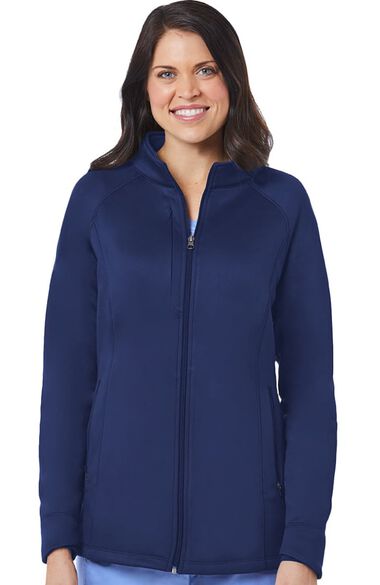 Women's Raglan Sleeve Fleece Solid Scrub Jacket, , large