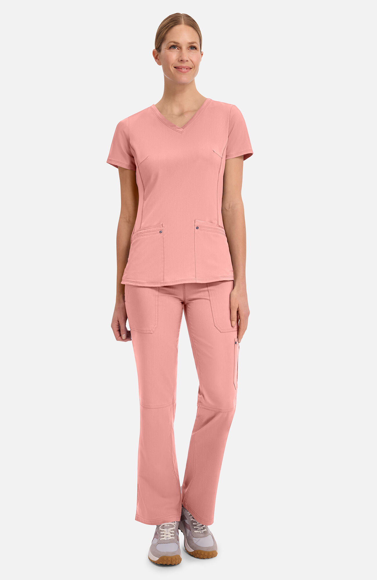 Women's Juliet V-Neck Yoga Scrub Top, BUP Blushing Peach | pink, large