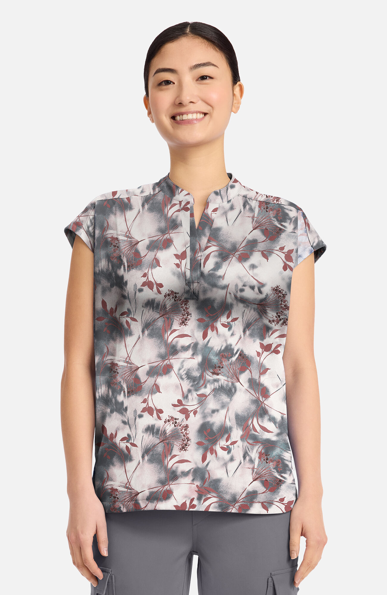 Women's Journey Floating Botanicals Print Scrub Top, , large