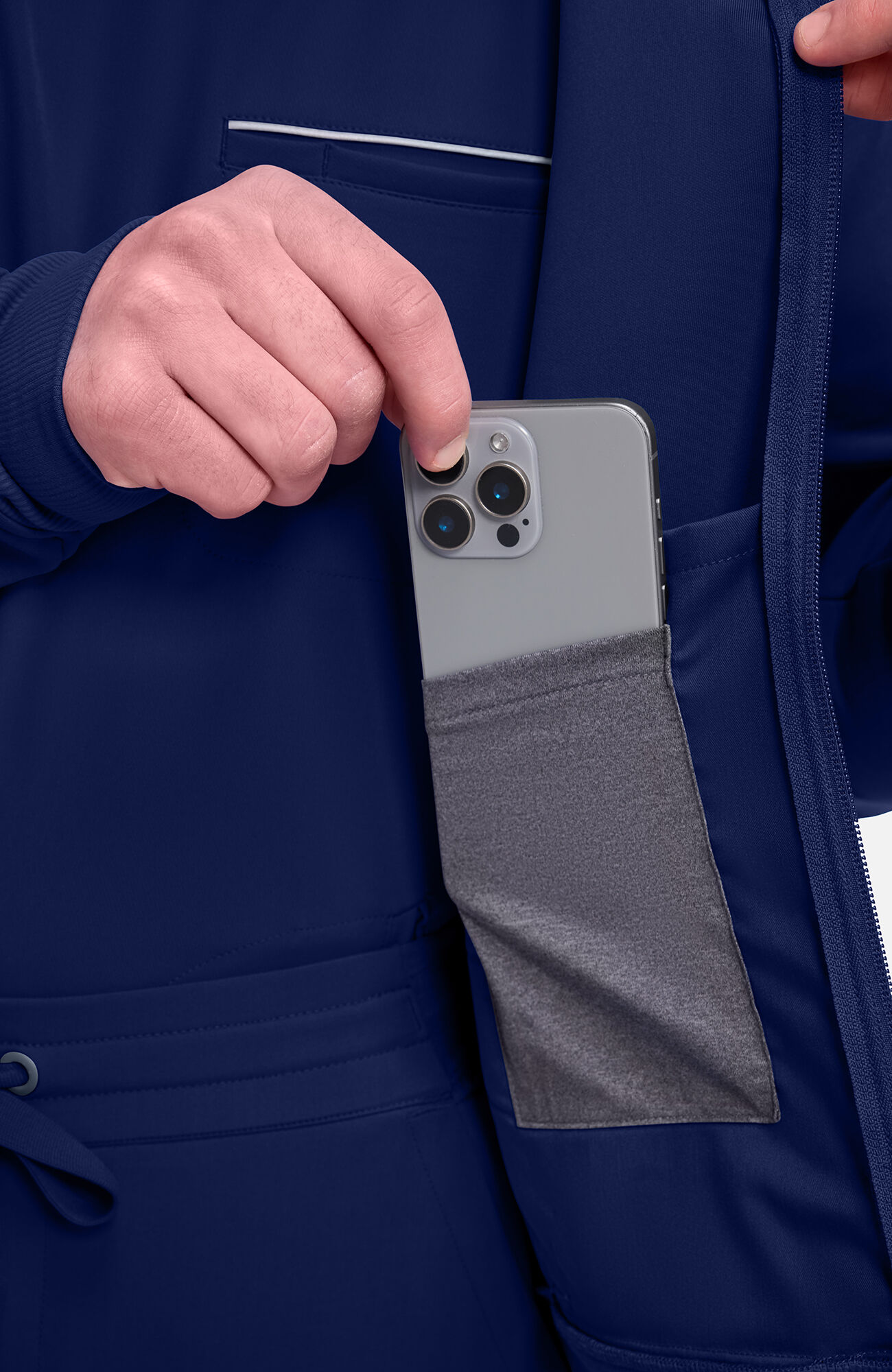 Men's Zip Front Raglan Knit Scrub Jacket, NAV Navy | navy, large