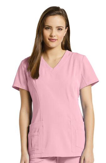 Women's Shaped V-Neck Solid Scrub Top with Pockets, Women's Shaped V-Neck Solid Scrub Top with Pockets