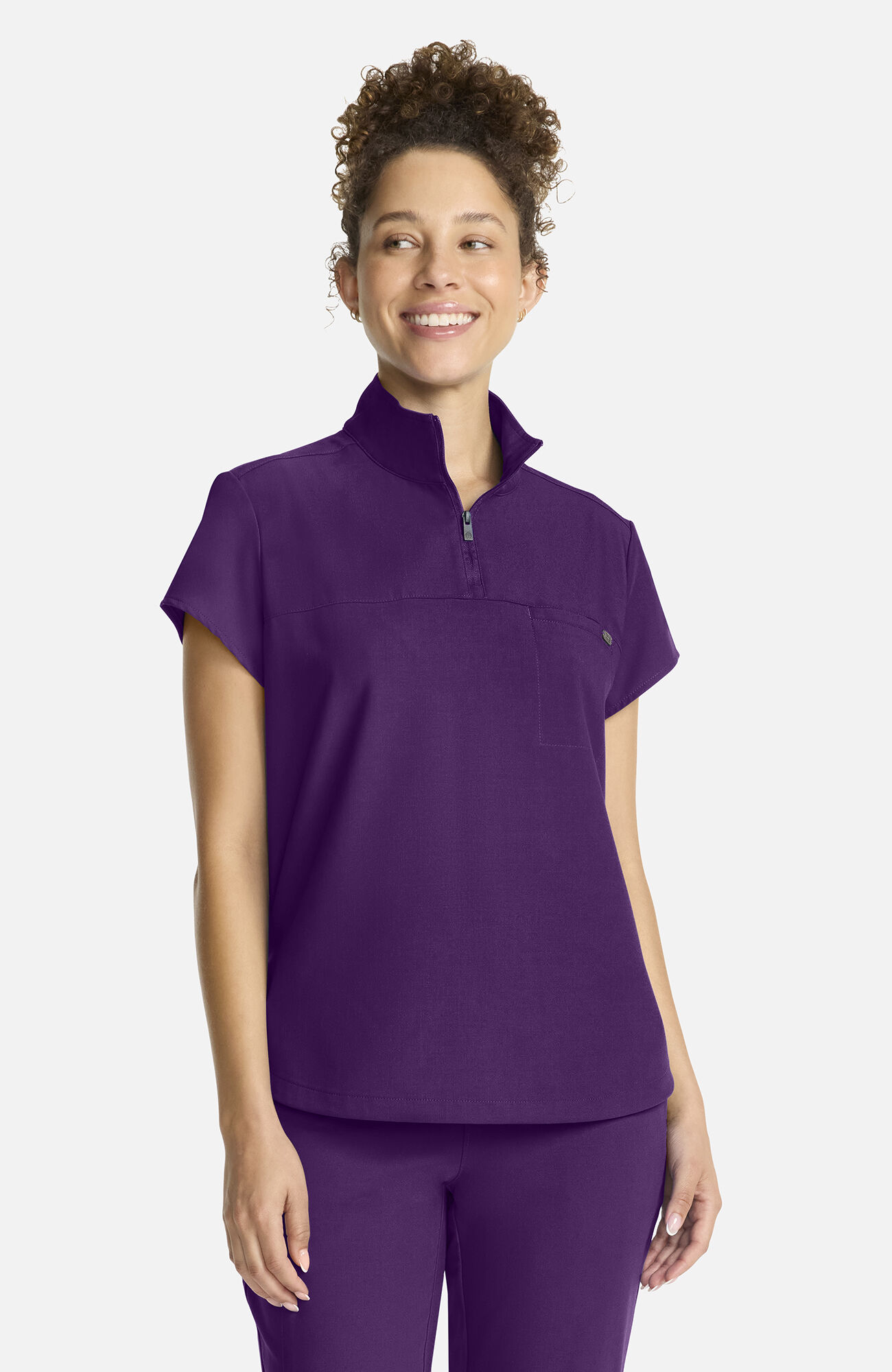 Women's Bella Quarter Zip Scrub Top, EGG Eggplant | purple, large