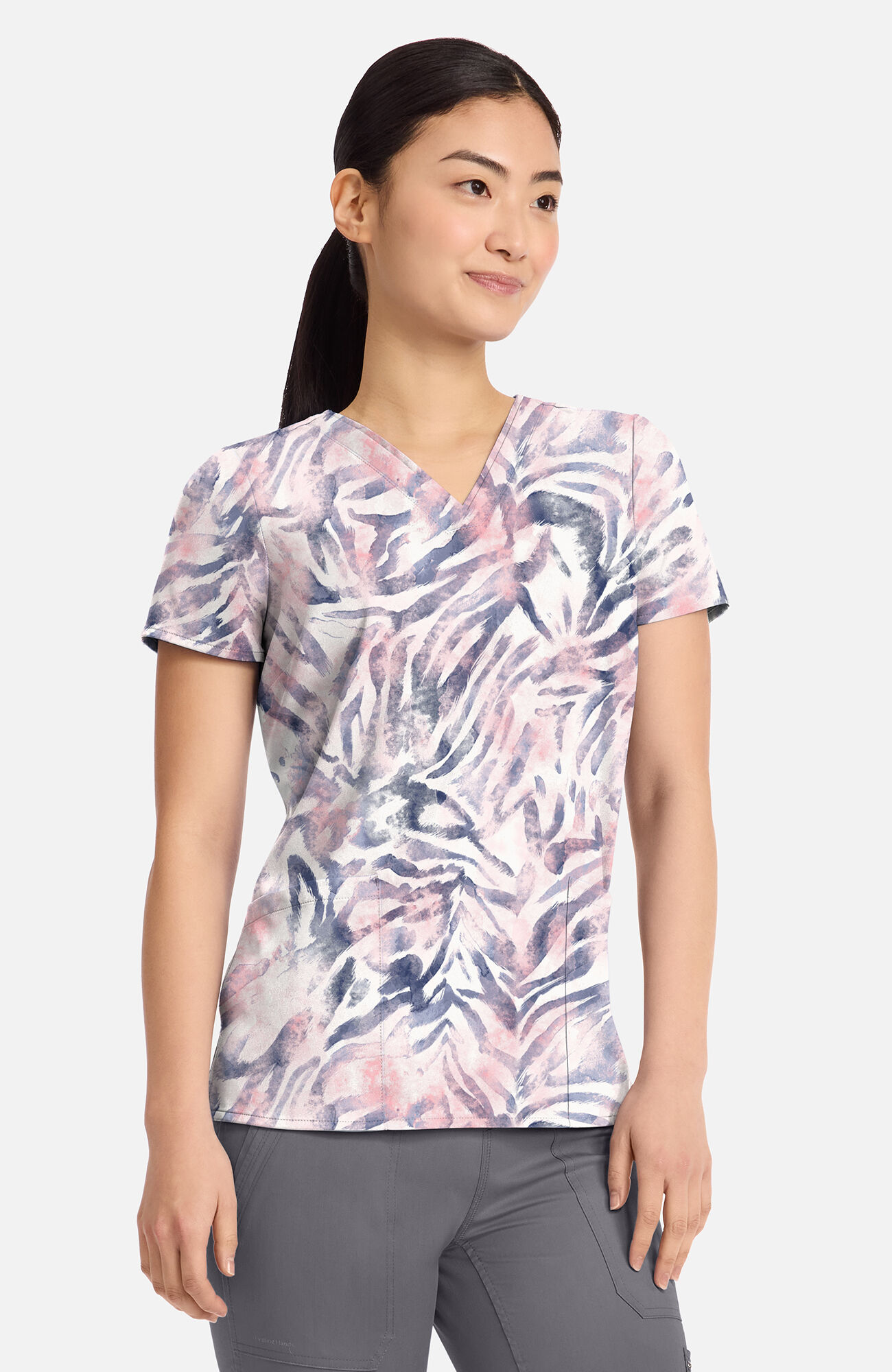 Women's Amanda Serene Safari Print Scrub Top, , large