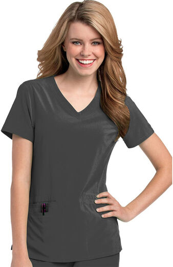 Women's Motivate V-Neck Solid Scrub Top with Tonal Stitching, Women's Motivate V-Neck Solid Scrub Top with Tonal Stitching