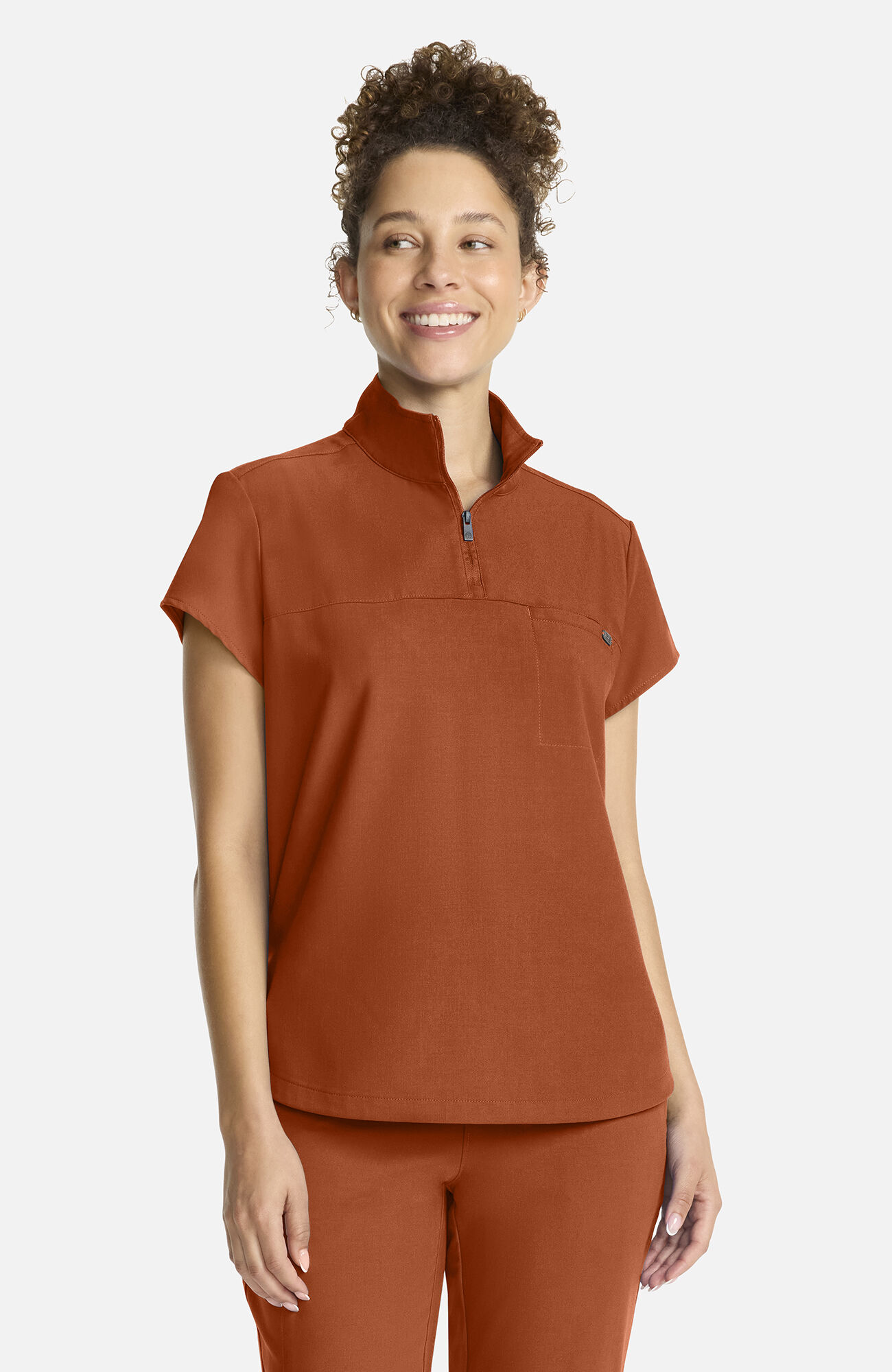 Women's Bella Quarter Zip Scrub Top, WAS Warm Sunrise | orange, large
