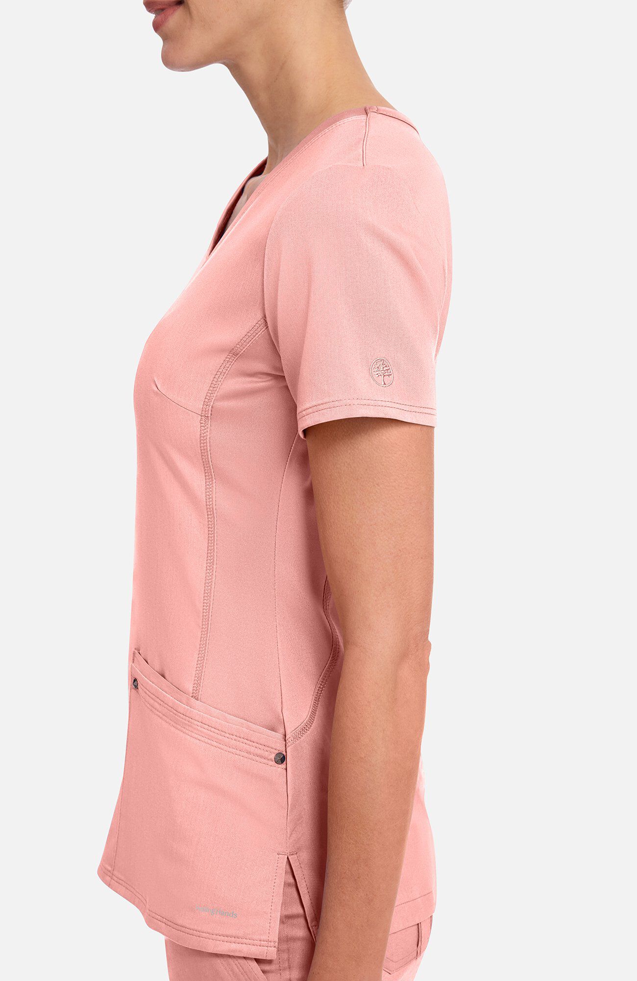 Women's Juliet V-Neck Yoga Scrub Top, BUP Blushing Peach | pink, large