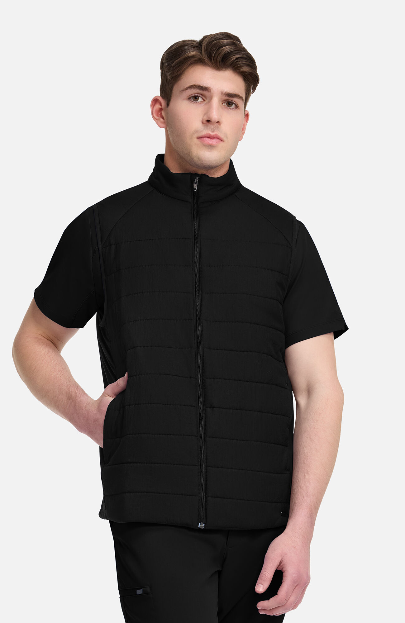 Men's Zip Front Quilted 4-Pocket Scrub Vest, BLA Black | black, large