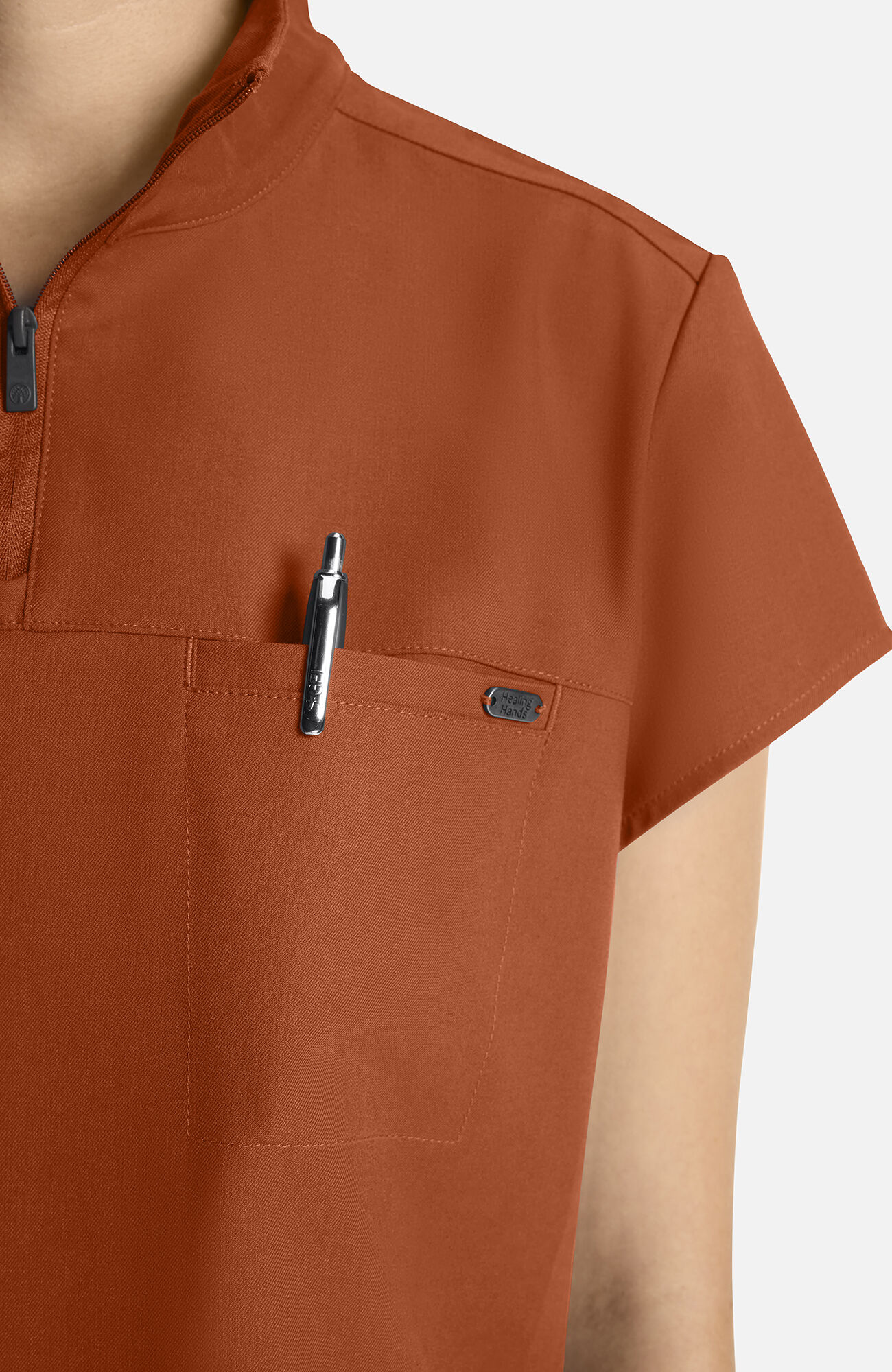 Women's Bella Quarter Zip Scrub Top, WAS Warm Sunrise | orange, large