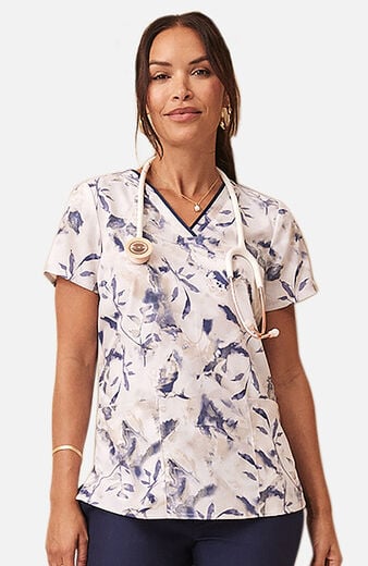 Women's Amanda Watercolor Botanical Print Scrub Top Women's Amanda Watercolor Botanical Print Scrub Top