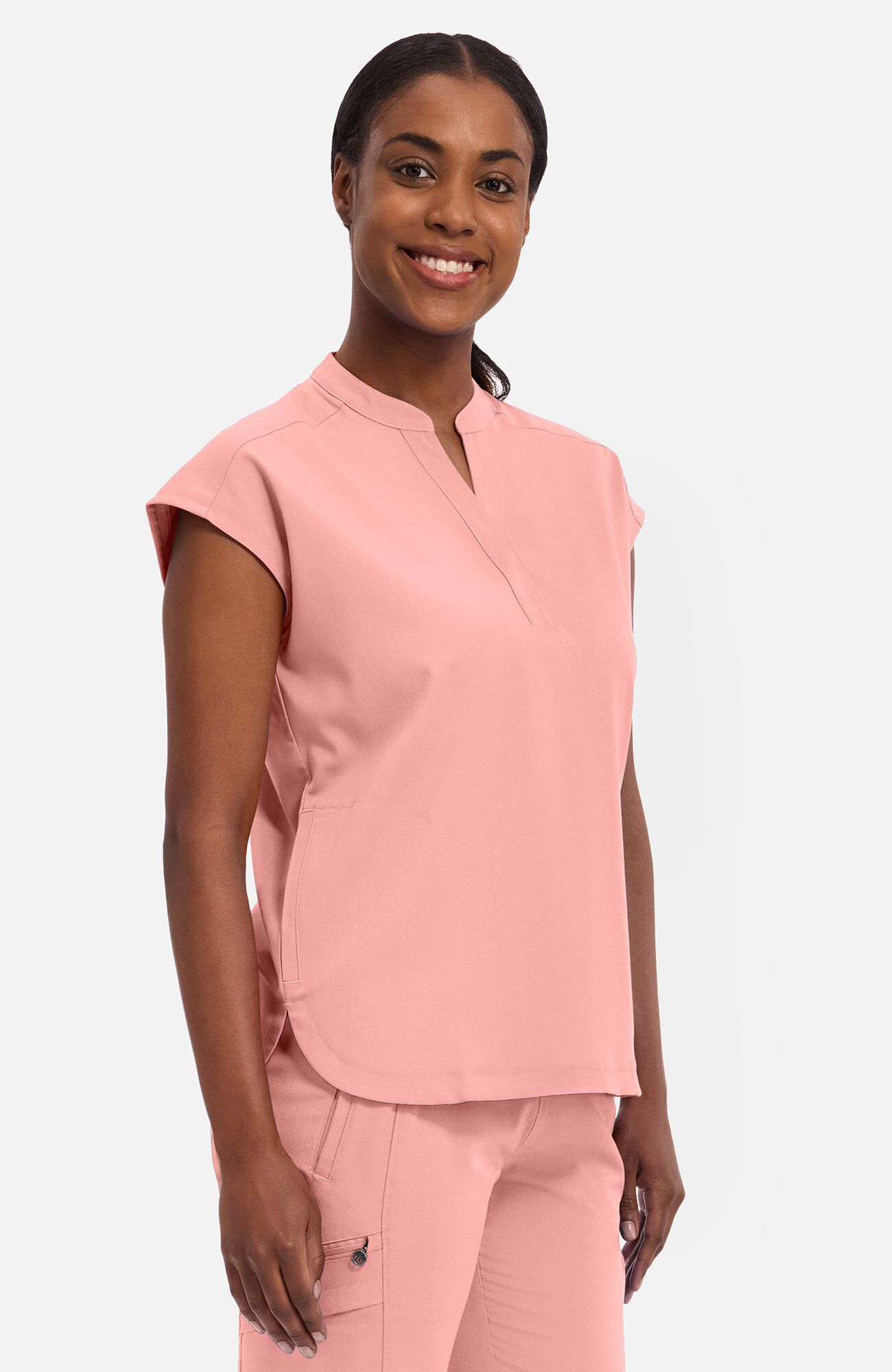 Women's Journey Mandarin Collar Scrub Top, BUP Blushing Peach | pink, large