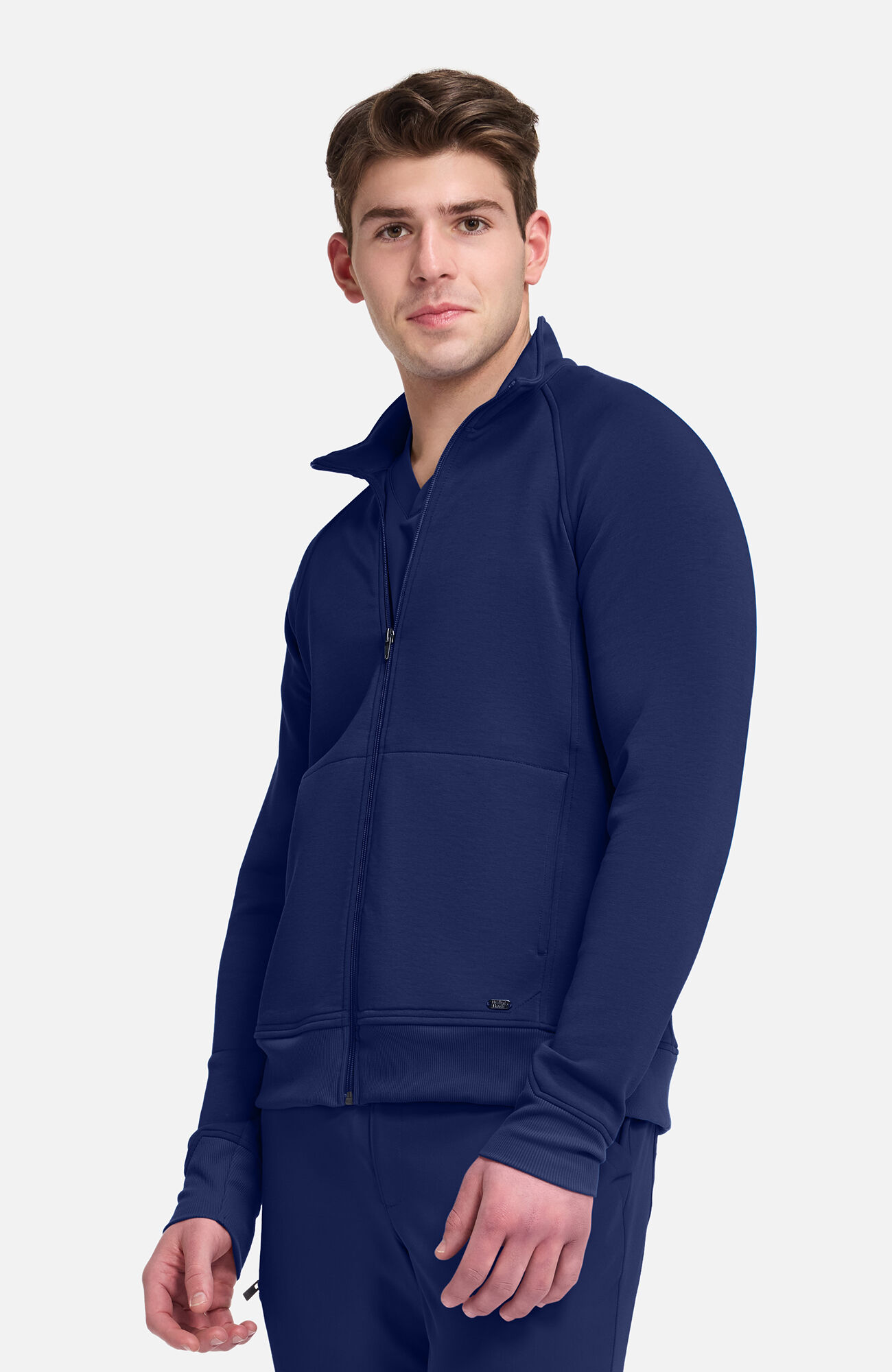 Men's Zip Front Raglan Knit Scrub Jacket, , large