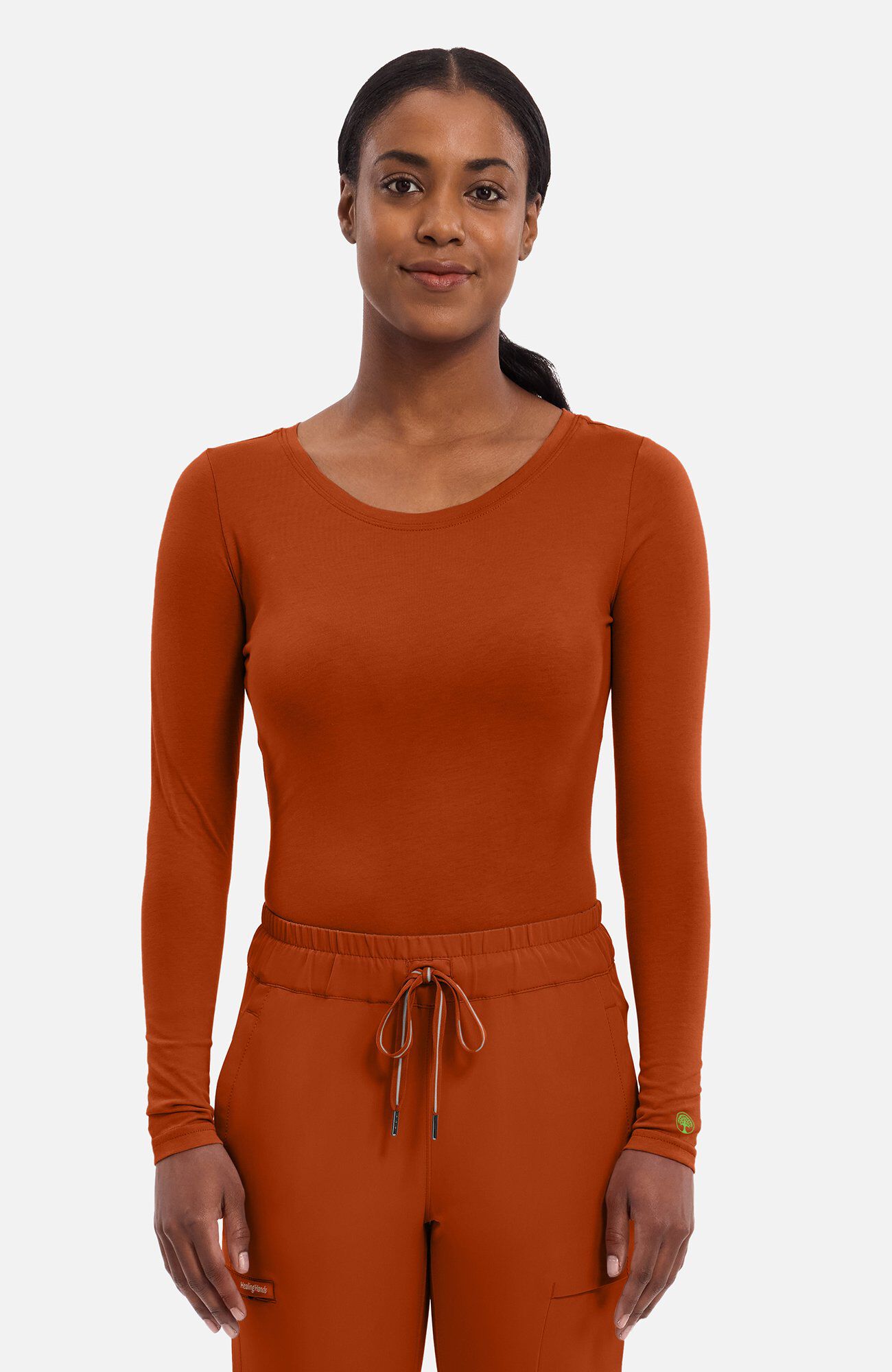 Women's Melissa Long Sleeve Knit Tee Underscrub, WAS Warm Sunrise | orange, large