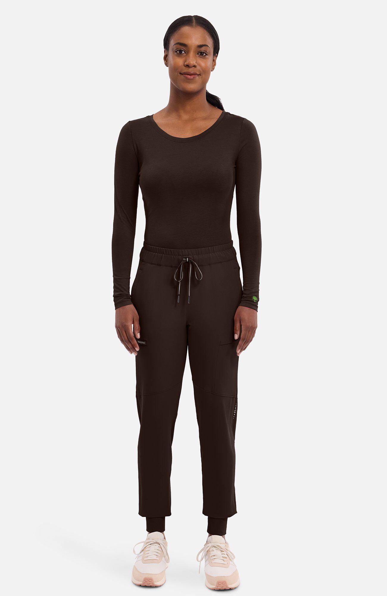 Women's Melissa Long Sleeve Knit Tee Underscrub, DHC Dark Chocolate | brown, large