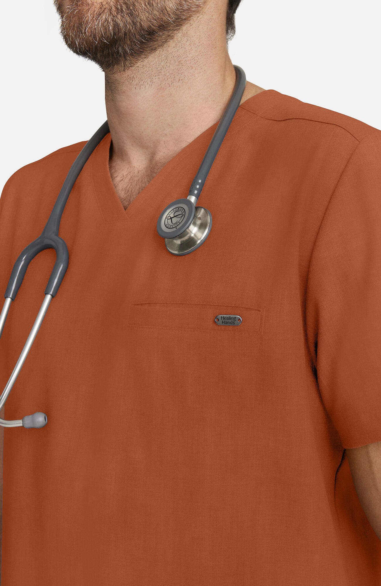 Men's Ari V-Neck Scrub Top, WAS Warm Sunrise | orange, large