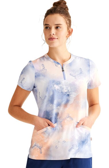 Women's Ivy Whimsical Sky Print Scrub Top, , large