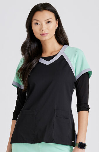 Women's Tri-Color V-Neck Solid Scrub Top, Women's Tri-Color V-Neck Solid Scrub Top