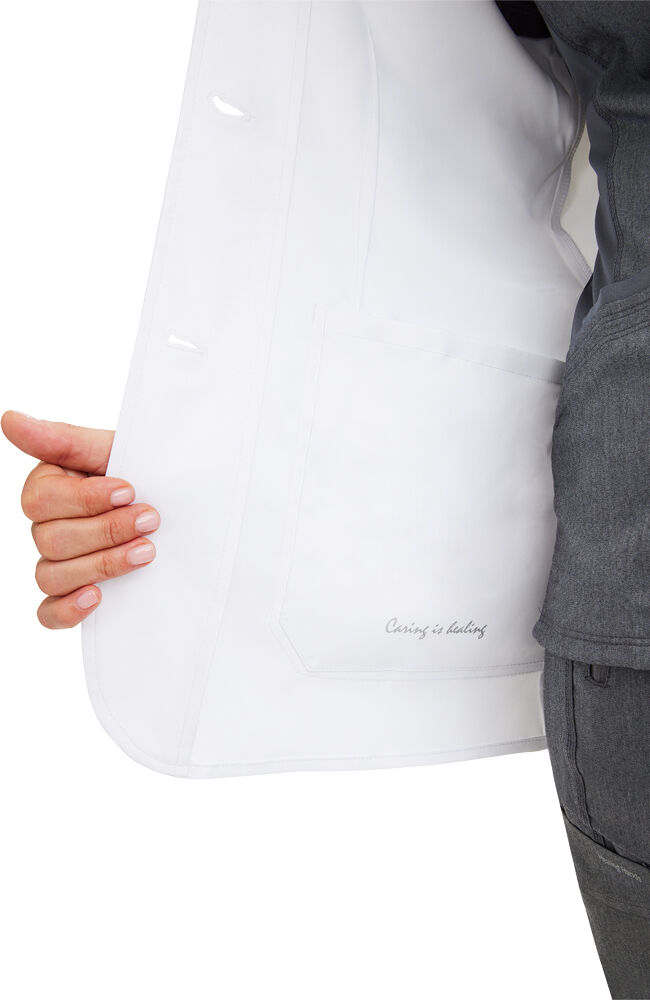 Collarless lab coat discount