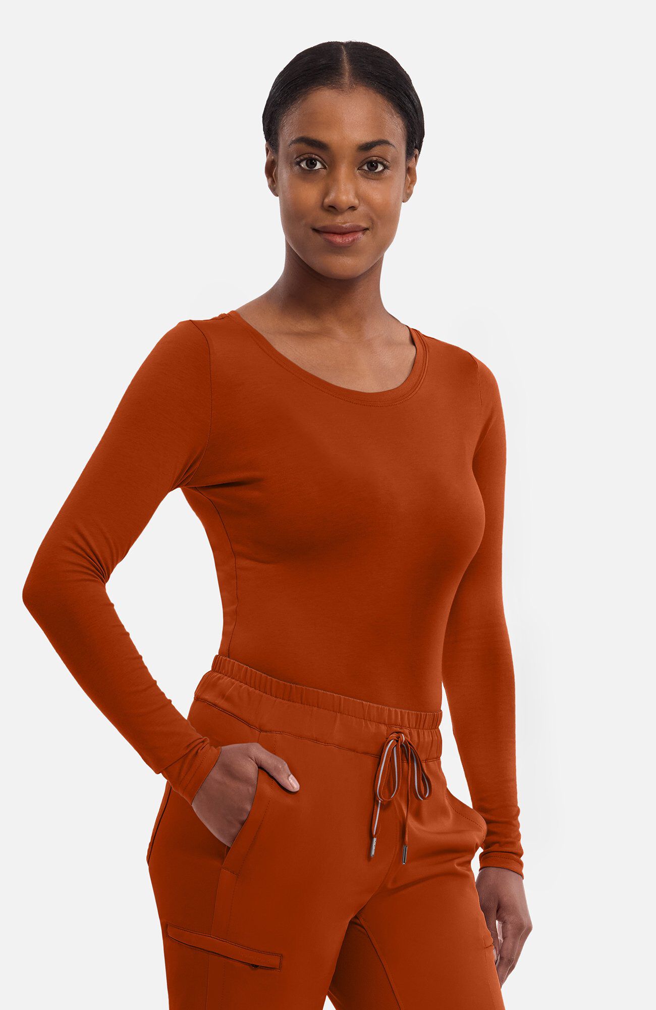 Women's Melissa Long Sleeve Knit Tee Underscrub, WAS Warm Sunrise | orange, large