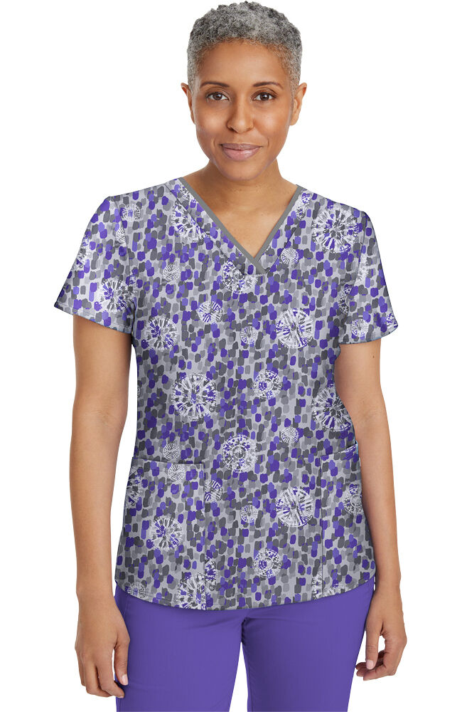 Purple print scrub top tops