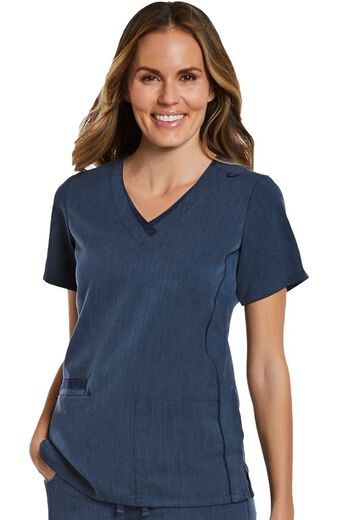 Women's Contrast Double V-Neck Solid Scrub Top