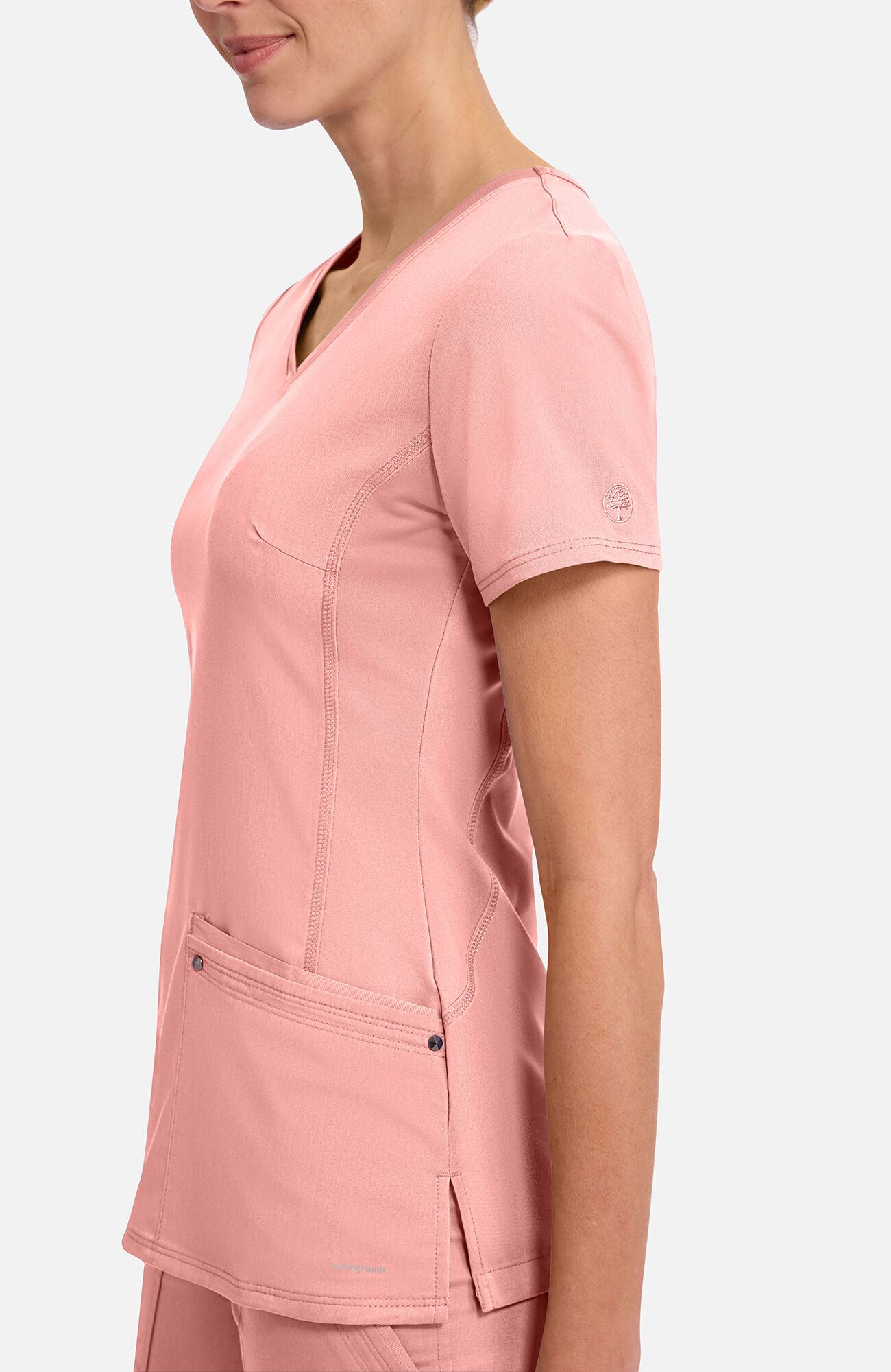 Women's Juliet V-Neck Yoga Scrub Top, BUP Blushing Peach | pink, large