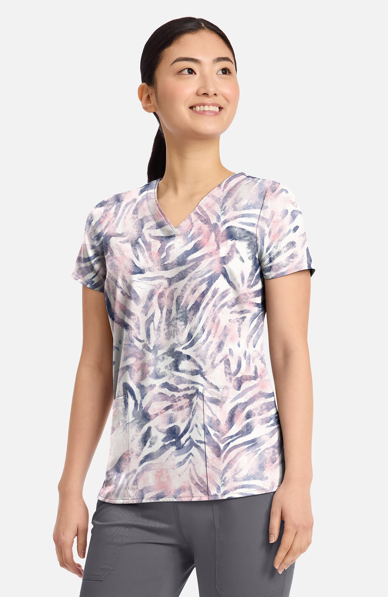 Women's Amanda Serene Safari Print Scrub Top, , large