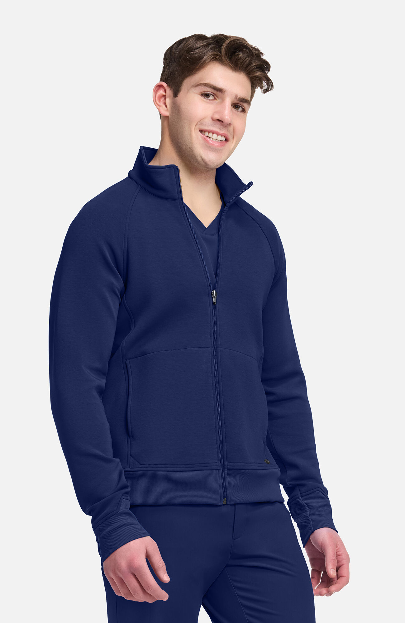 Men's Zip Front Raglan Knit Scrub Jacket, NAV Navy | navy, large