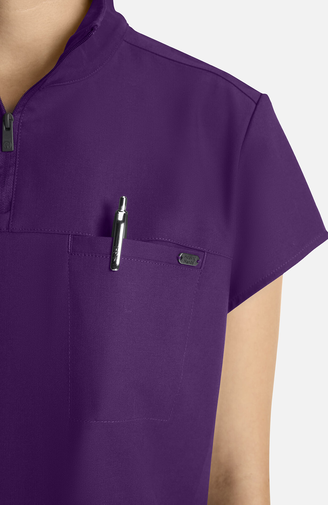 Women's Bella Quarter Zip Scrub Top, EGG Eggplant | purple, large