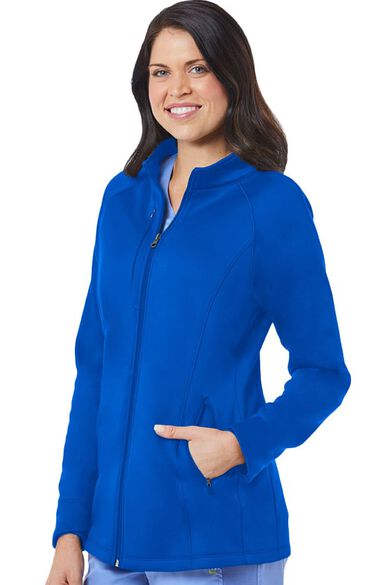 Women's Raglan Sleeve Fleece Solid Scrub Jacket, , large