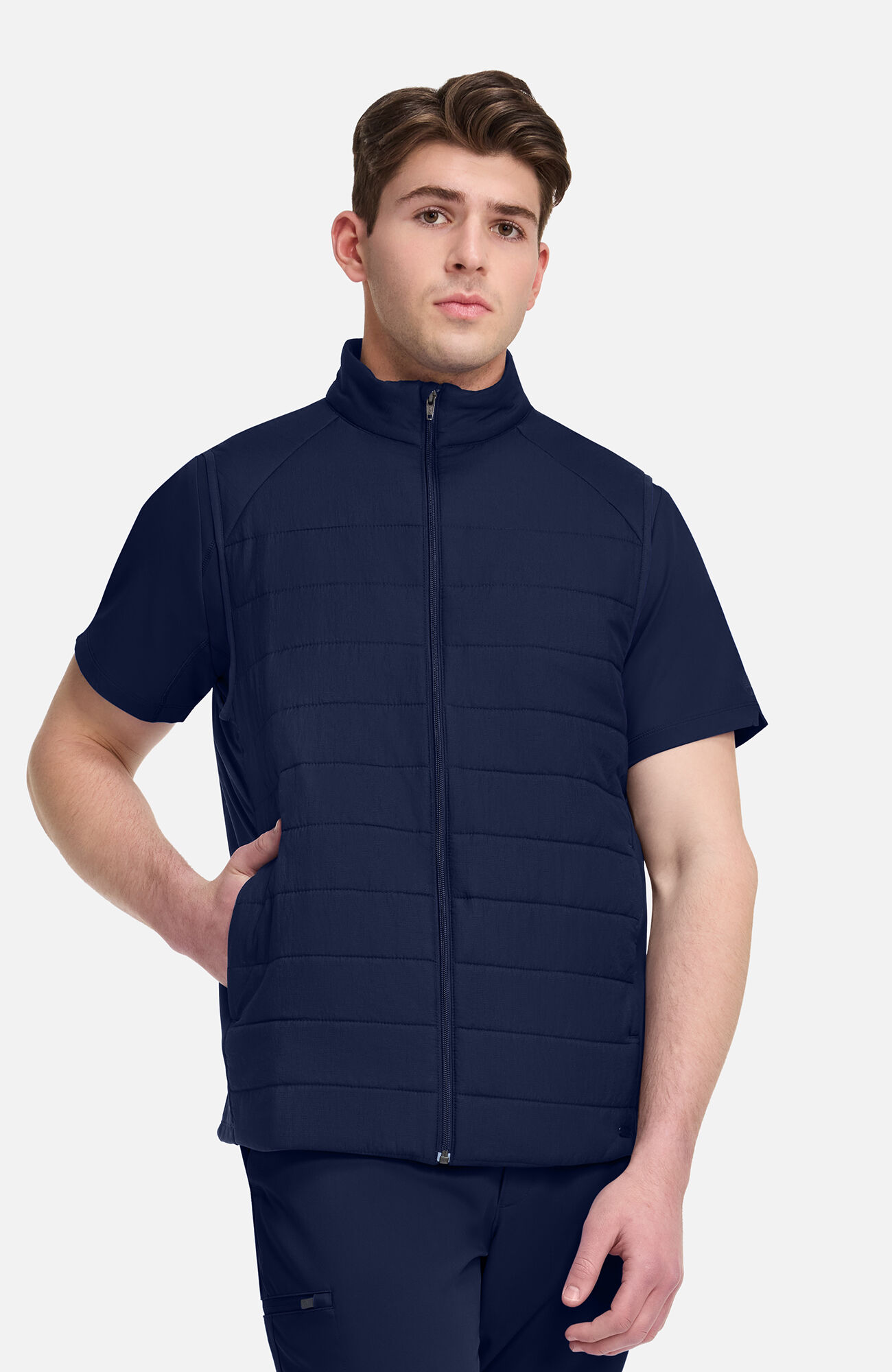 Men's Zip Front Quilted 4-Pocket Scrub Vest, NAV Navy | navy, large