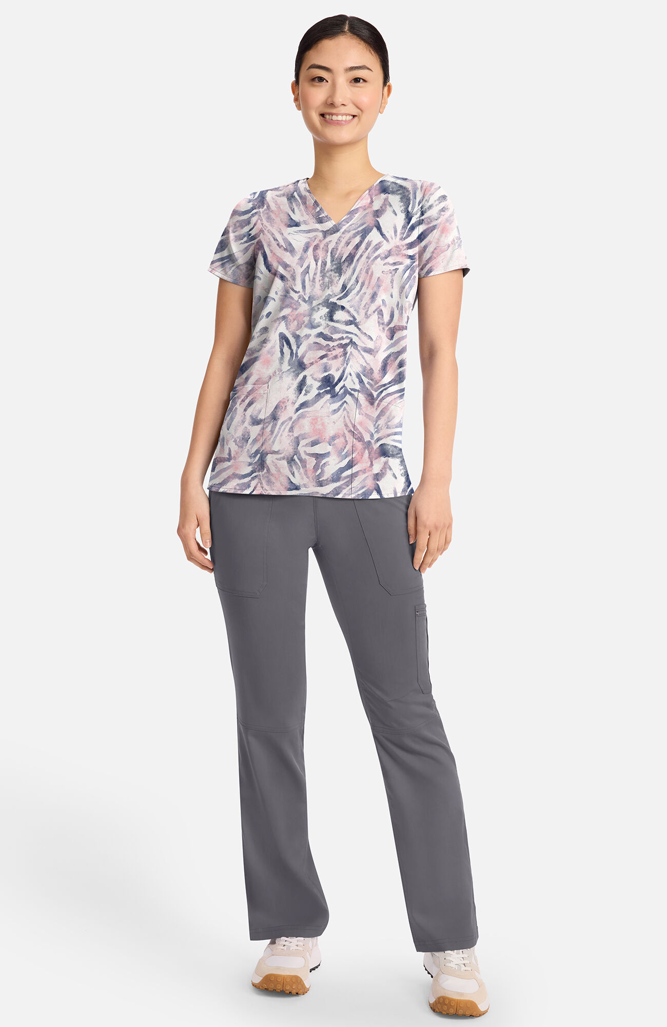 Women's Amanda Serene Safari Print Scrub Top, , large