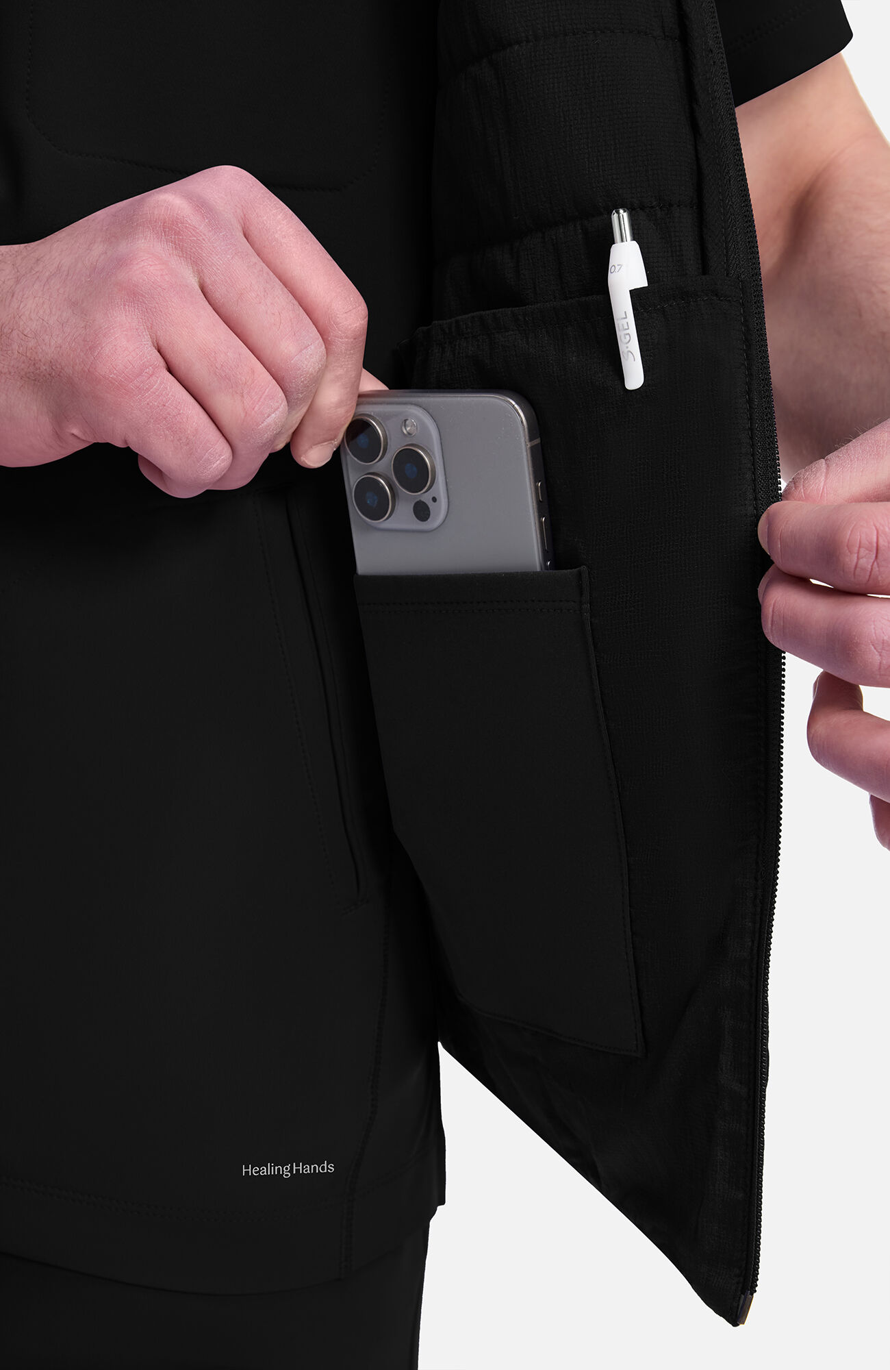 Men's Zip Front Quilted 4-Pocket Scrub Vest, BLA Black | black, large