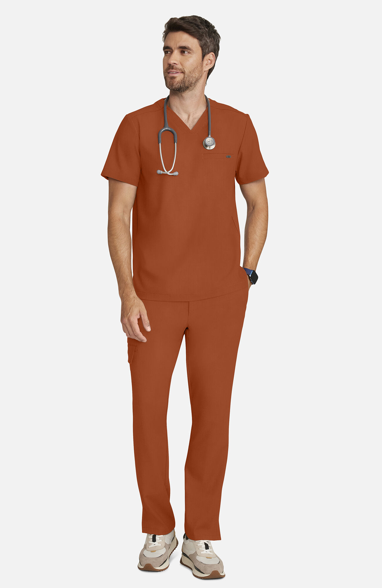 Men's Ari V-Neck Scrub Top, WAS Warm Sunrise | orange, large