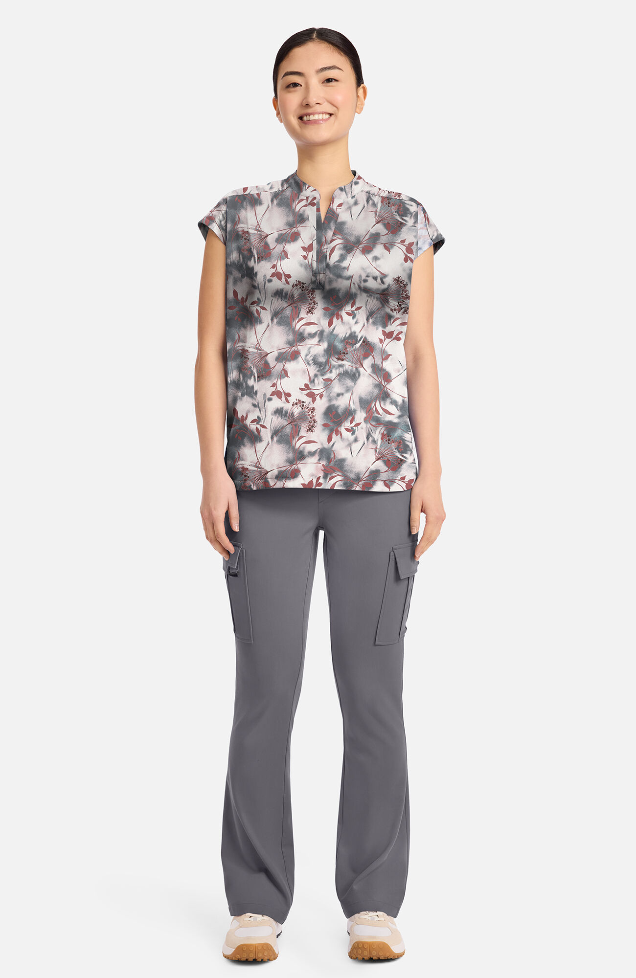 Women's Journey Floating Botanicals Print Scrub Top, , large