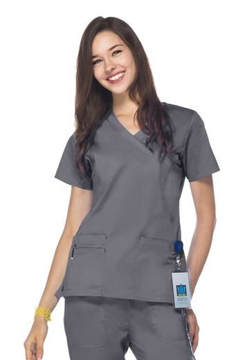 Women's Princess Seam Mock Wrap Solid Scrub Top, Women's Princess Seam Mock Wrap Solid Scrub Top