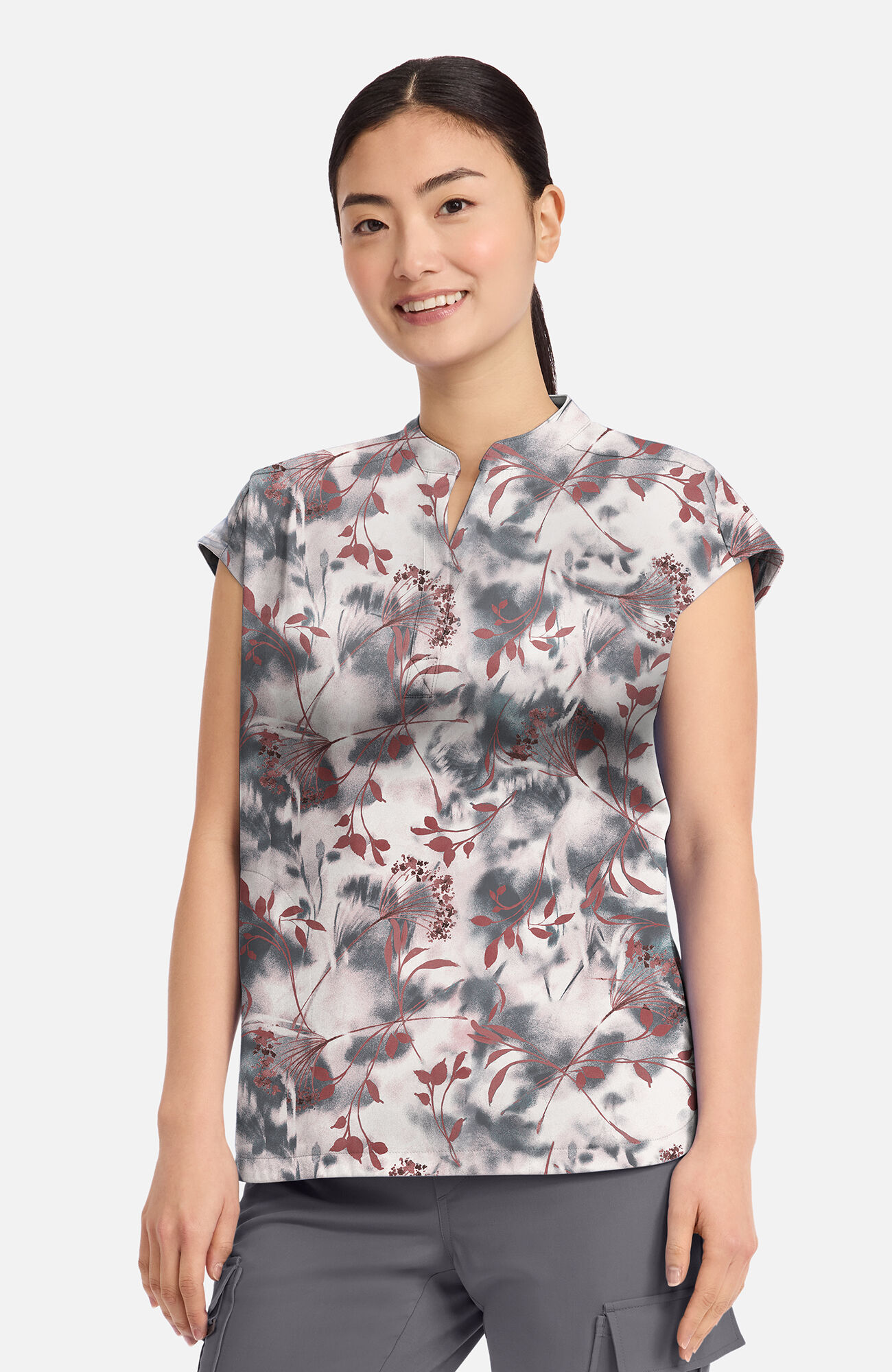 Women's Journey Floating Botanicals Print Scrub Top, , large