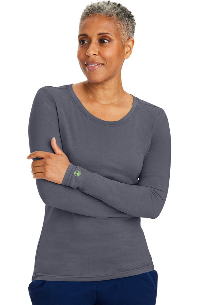 Women's Melissa Long Sleeve Knit Tee Underscrub, PEW Pewter | pewter, large