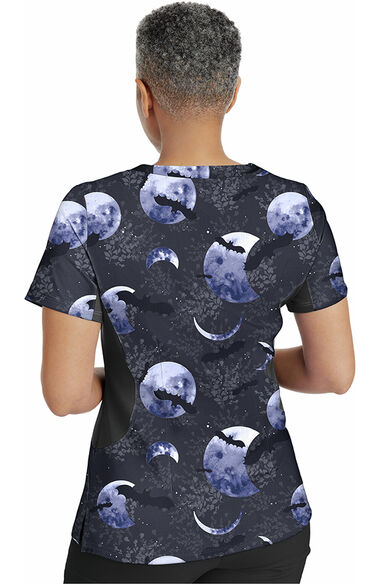 Clearance Women's Jessi Y-Neck Wicked Moon Print Scrub Top, , large